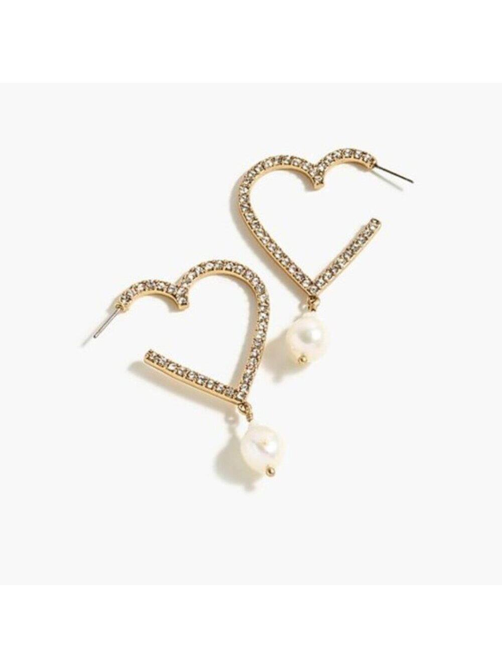 J.Crew Pavé Heart Pearl Drop Earrings